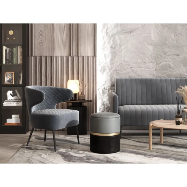 Пуфик 51, ткань, серый/черный, 40x35x35 см Пуфик 51, ткань, серый/черный, 40x35x35 см