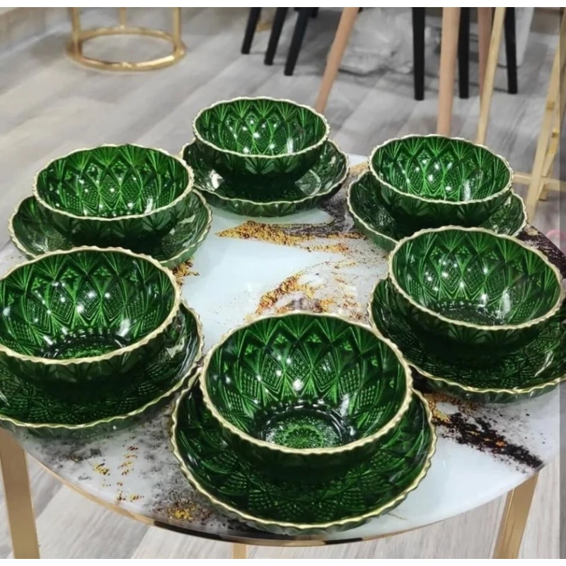 Набор мисок, стекло, зеленый, 12 предметов