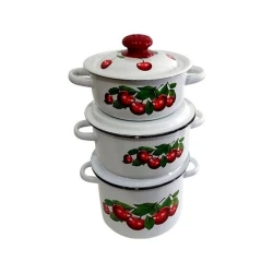 Набор кастрюль СтальЭмаль Вишневый сад N 30, 3 шт, эмалированная сталь, с крышкой, белый