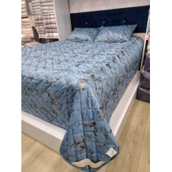 Dəst Miss Cotton 0000606, örtük 160х220 sm, yastıq üzü 50х70 sm, bir yarım, velür, mavi