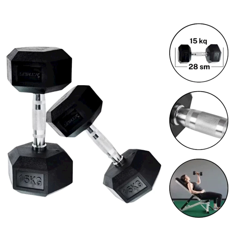 Гантели фиксированные 2061/1, 15 кг х 15 кг, черный