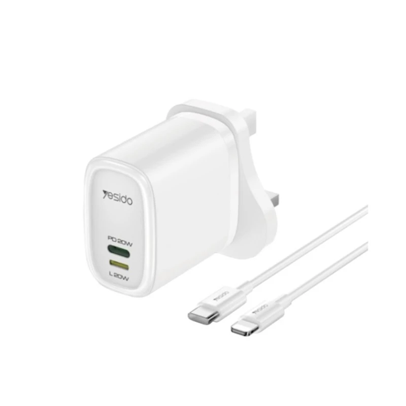 Сетевое зарядное устройство Yesido YC43 20W Type-C + 8 Pin with 1m Type-C to 8 Pin Cable White
