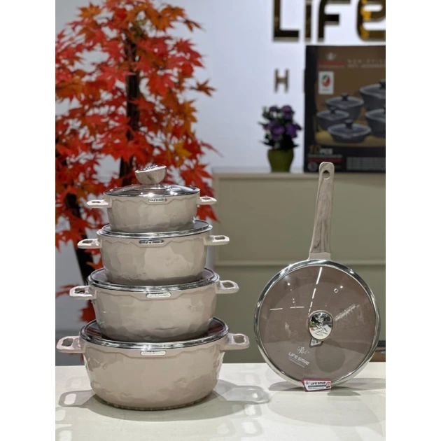 Набор посуды Life Smile LF-SM-010, бежевый, 5 предмета Набор посуды Life Smile LF-SM-010, бежевый, 5 предмета