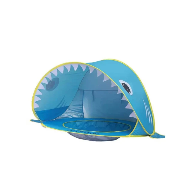 Körpə üçün Günəşlikli Çimərlik Çadırı Balıq Dizayn Mavi