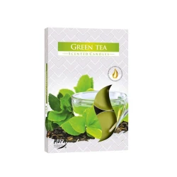 Ətirli şam dəsti Bispol Green Tea, 6 əd, 1.5x3.9 sm, parafin, 4 saat yanma, şamdanda, yaşıl