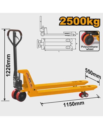 Əl arabası Ingco HHPT01251, 2500 kq, narıncı