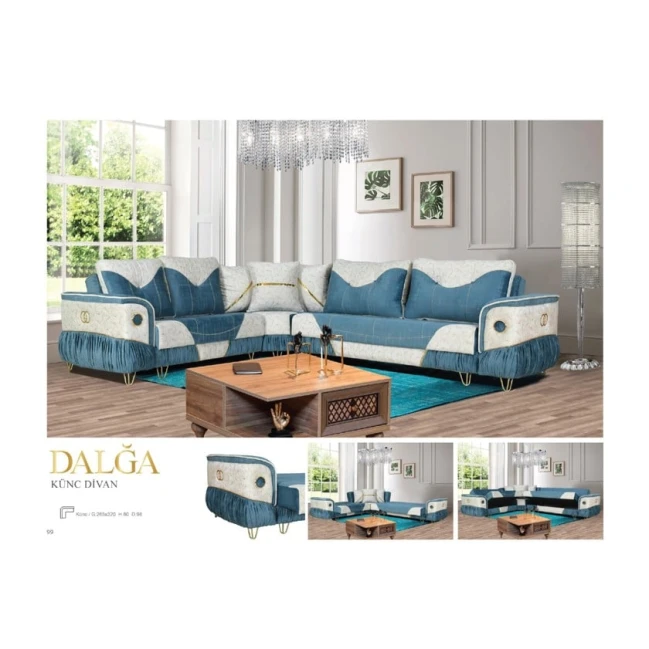 Диван Dalğa угловой, синий-кремовый, 265/320x80x98 см Диван Dalğa угловой, синий-кремовый, 265/320x80x98 см