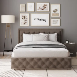 Двуспальная кровать Art_ikili_yataq 35, ламинат, коричневая, 200x200x120 см