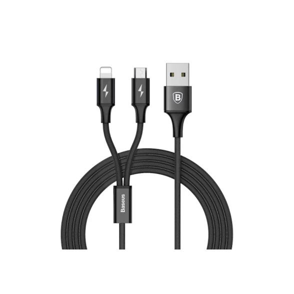 Kabel USB Baseus CAML-SU01 Rapid Series 2 в 1 Cable Micro+Lightning 3A 1.2 m Black (CAML-SU01)