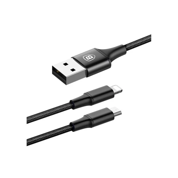Kabel USB Baseus CAML-SU01 Rapid Series 2 в 1 Cable Micro+Lightning 3A 1.2 m Black (CAML-SU01)