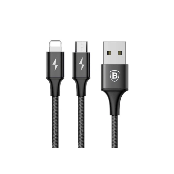 Kabel USB Baseus CAML-SU01 Rapid Series 2 в 1 Cable Micro+Lightning 3A 1.2 m Black (CAML-SU01)