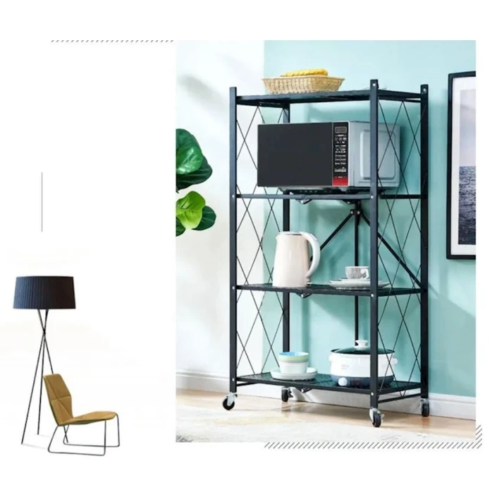 Универсальный стеллаж HomeStore_BDSA, складной, металлический, 4 этажа, 71x127 см, черный