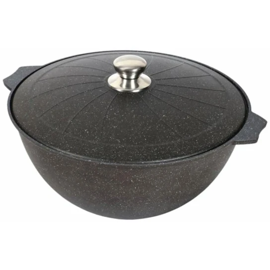 Казан для плова Мечта Гранит Black 510802, c ручкой, с крышкой, с антипригарным покрытием, 10л, 34см Казан для плова Мечта Гранит Black 510802, c ручкой, с крышкой, с антипригарным покрытием, 10л, 34см