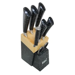 Набор ножей HMSD_BB-9B черный, 7 шт, ножницы 18 см/точилка для ножей 30 см/нож для фруктов 21 см/разделочный нож 24 см/шеф-нож 34 см/хлебный нож 34 см/топорик 30 см