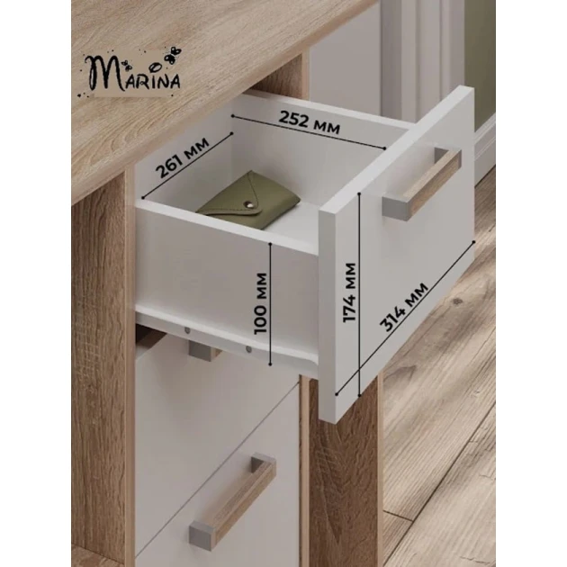 Тумба Marina 3563_M25TumChilZetMix, ЛДСП, 75.5x32x74 см, белая/коричневая Тумба Marina 3563_M25TumChilZetMix, ЛДСП, 75.5x32x74 см, белая/коричневая