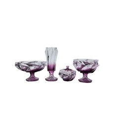 Meyvə qabları dəsti güldan və şirniyyat qabı ilə 00405, 4 parça, şüşə, çəhrayı, 22x24 sm, 20x28 sm, 14x15 sm, 34x12 sm