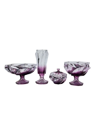 Meyvə qabları dəsti güldan və şirniyyat qabı ilə 00405, 4 parça, şüşə, çəhrayı, 22x24 sm, 20x28 sm, 14x15 sm, 34x12 sm