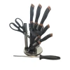 Набор ножей на подставке ZTW-511, 5 шт + ножницы + точилка для ножей, керамика, рукоятка силикон, черный