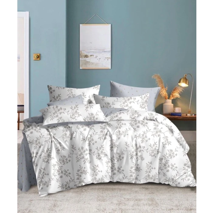 Комплект постельного белья MiraNova SF-753, пододеяльник 200x220 см, простыня 250x250 см, наволочка 50x70 см, двуспальный, хлопок, белый/серый