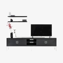 Подставка для телевизора Stella, длина 2.45м х ширина 0.45м, краска МДФ, металлические ножки, черный