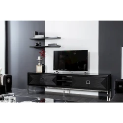 Подставка для телевизора Stella, длина 2.45м х ширина 0.45м, краска МДФ, металлические ножки, черный