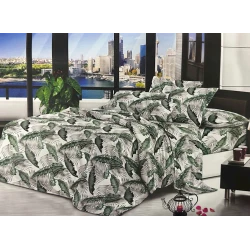 Комплект постельного белья Sahara SHA-00001357, пододеяльник 200x220 см, простыня 200x220 см, наволочка 50х70 см, двуспальный, белый/зеленый