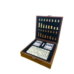 Masaüstü oyun dəsti 4in1 şahmat, domino, poker, zər 00454, 24x24x7 sm, polimer, qəhvəyi/ağ