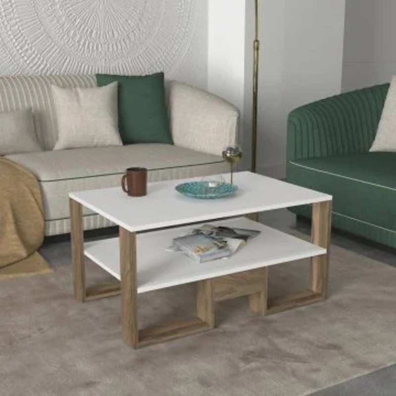 Журнальный стол TV Stend M14, ламинат, белый/светло-коричневый, 90x50x45 см