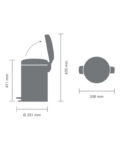 Zibil vedrəsi Brabantia NewIcon, 41.1x33.8x25.1 sm, polad, 12 l, boz