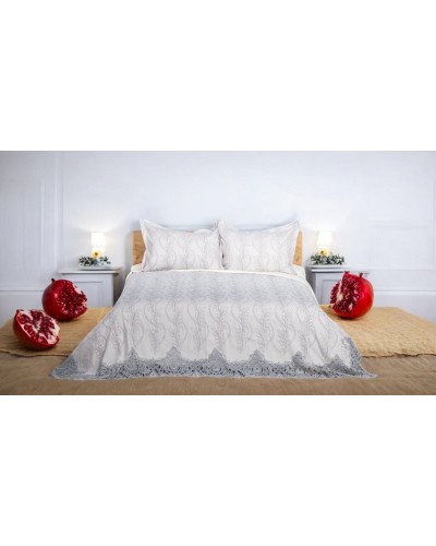 Dəst Narlı 000599, örtük 260х260 sm, yastıq üzlər 50x70 sm, ikinəfərlik, velür, boz