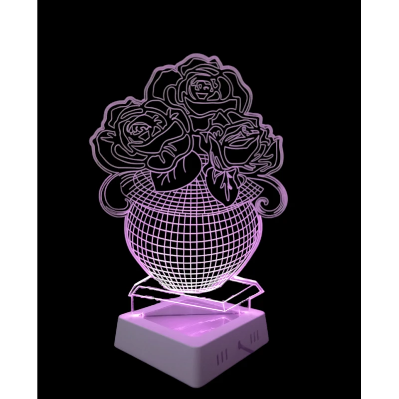 3D gecə lampası cgc01, şüşə/dəmir, çəhrayı, 27х18 sm