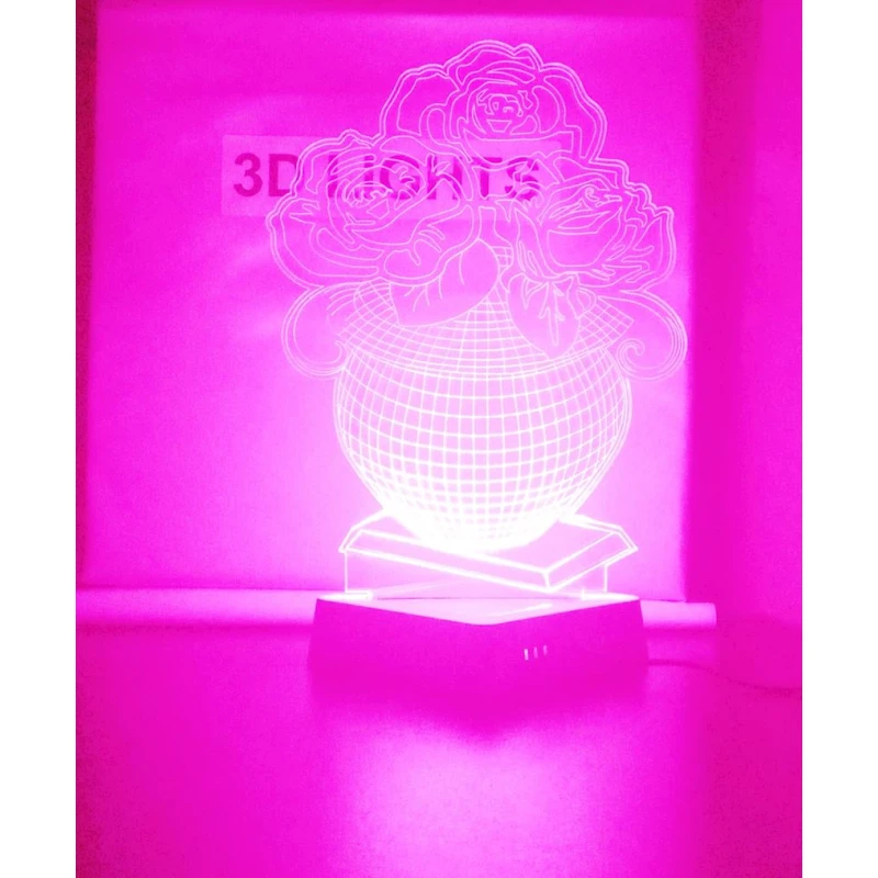 3D gecə lampası cgc01, şüşə/dəmir, çəhrayı, 27х18 sm