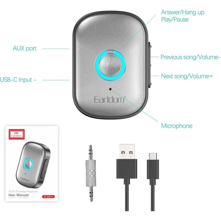 Bluetooth адаптер Earldom ET-BR15 Plug & Play Bluetooth 5.3 3.5mm AUX