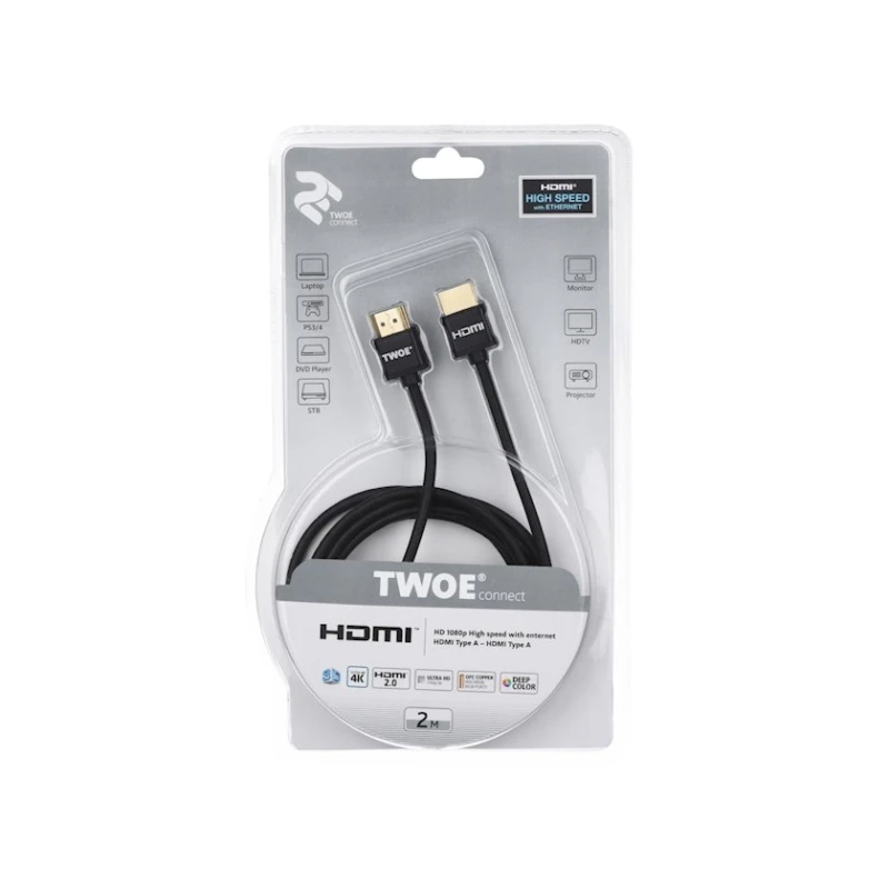HDMI кабель 2E HDMI 2.0 (AM/AM) Slim High Speed Alumium, 2 м HDMI кабель 2E HDMI 2.0 (AM/AM) Slim High Speed Alumium, 2 м