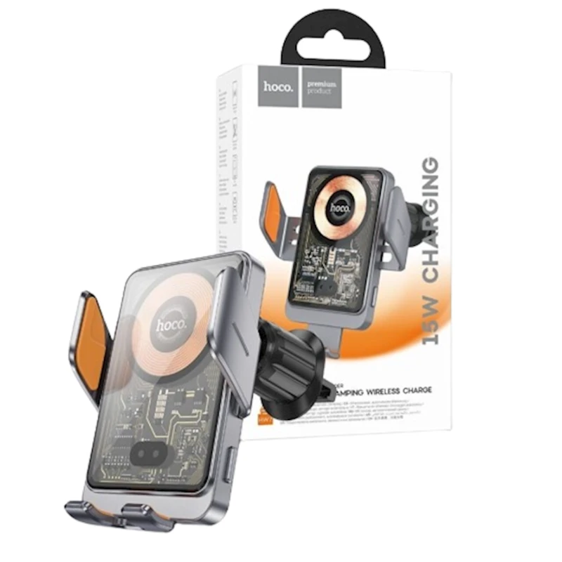Автомобильный держатель Hoco HW7 с беспроводной зарядкой, черный