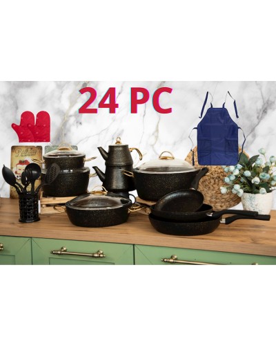 Qab-qacaq dəsti Öncü Granit SAAS-ONQZG24QR, qranit, qara, 24 parça