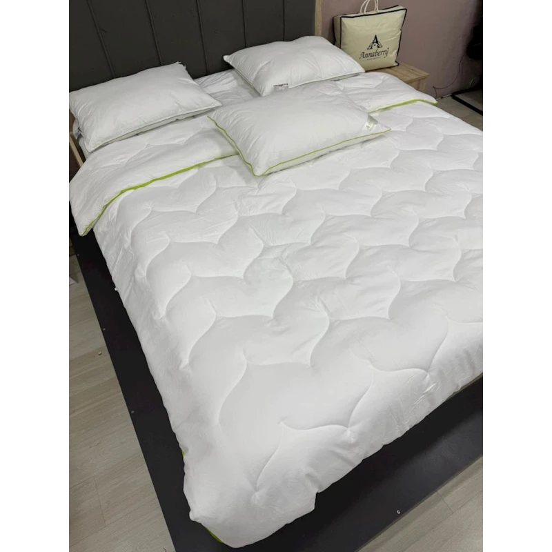 Dəst yorğan 195x215 sm + yastıq 50x70 sm, ikinəfərlik, bambuk, ağ