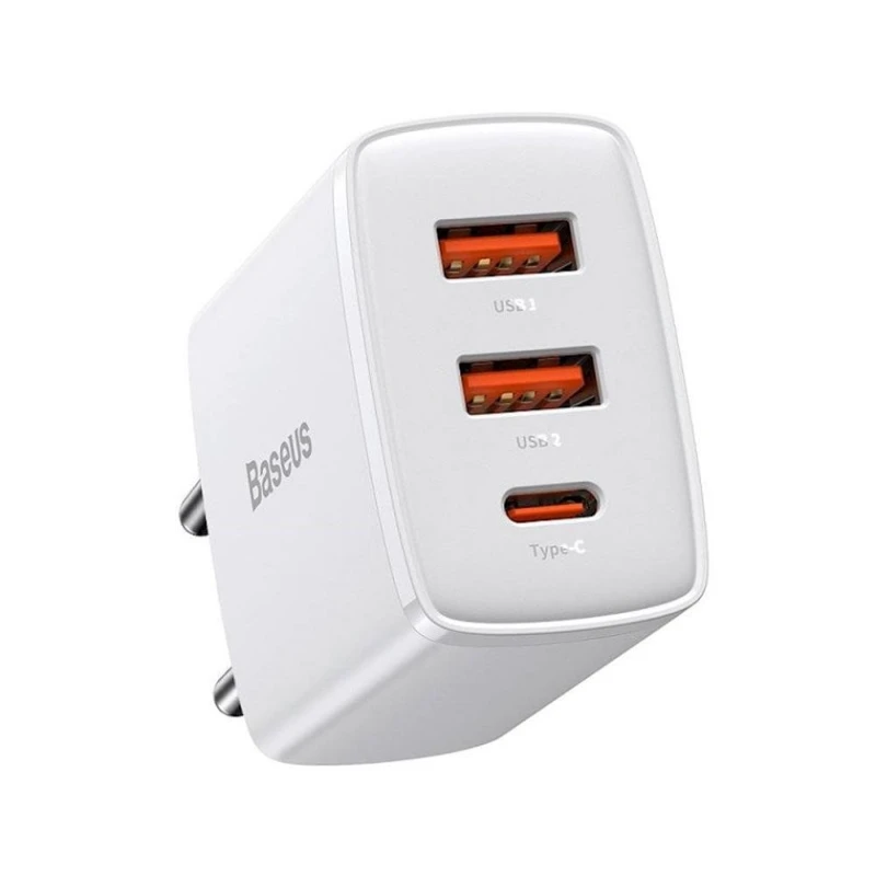 Şəbəkə yükləmə cihazı Baseus Compact Quick Charger 2U+C 30W EU White CCXJ-E02, Ağ Şəbəkə yükləmə cihazı Baseus Compact Quick Charger 2U+C 30W EU White CCXJ-E02, Ağ