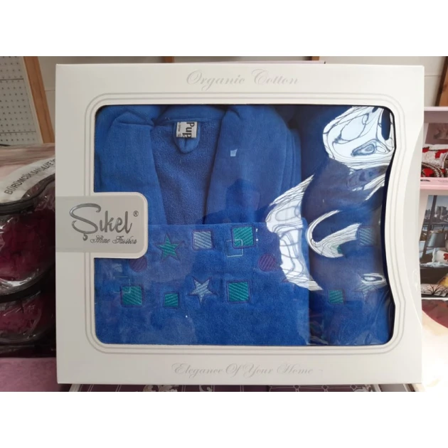 Банный набор MiraNova CTS-468 (халат + банное полотенце + полотенце для рук), велюр, синий Банный набор MiraNova CTS-468 (халат + банное полотенце + полотенце для рук), велюр, синий