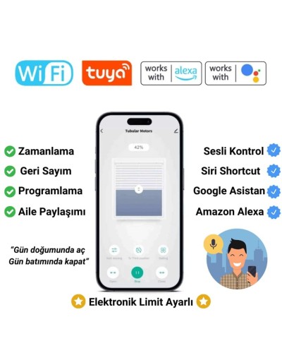 Karniz üçün motor Novato Tuya, WiFi + RF ilə uyğun, 6 Nm - TPM-01