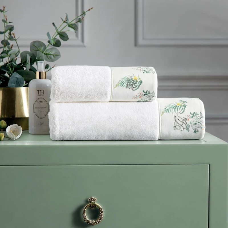 Набор полотенец Tivolyo Home Fleurs, хлопок, белый, 2 шт, 50x100/75x150 см