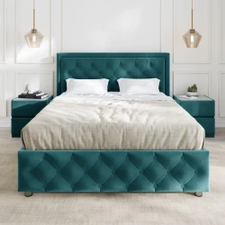 Двуспальная кровать Art_ikili_yataq (180) 33, ламинат, бирюзовая, 200x180x120 см