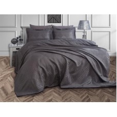 Dəst Dantela 037, örtük 260х260 sm, yastıq üzü 50х70 sm, ikinəfərlik, pambıq, boz