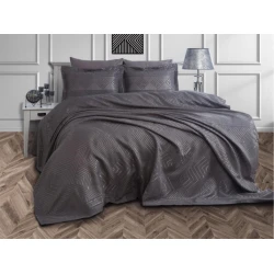 Набор Dantela 037, покрывало 260х260 см, наволочки 50х70 см, двуспальный, хлопок, серый