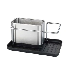 Süngər və sabun üçün konteyner Wenko, 12x10.5 sm, paslanmayan polad/plastik, gümüşü/qara