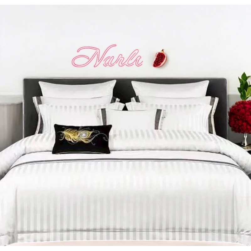 Комплект постельного белья Narlı 000417, пододеяльник 200x230 см, простыня 230x250 см, наволочка 50х70 см, евро, сатин, белый