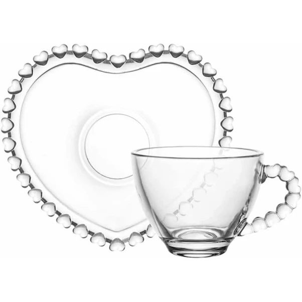 Чайная пара ezzy_1900, стекло, 4 чашки 85 мл + 4 блюдца в форме серца Чайная пара ezzy_1900, стекло, 4 чашки 85 мл + 4 блюдца в форме серца