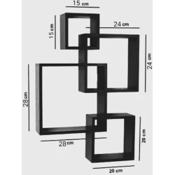 Divar rəfi Art Mebel 135, laminat, 15/24/28/20x20 sm, ağ/qara