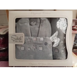 Банный набор MiraNova CTS-474 (халат + банное полотенце + полотенце для рук), велюр, серый