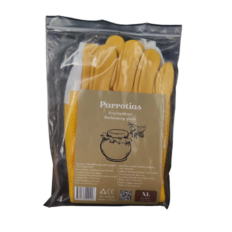 Перчатка пчеловода с кожаным чехлом Parrotias, размер XL, желтый/белый
